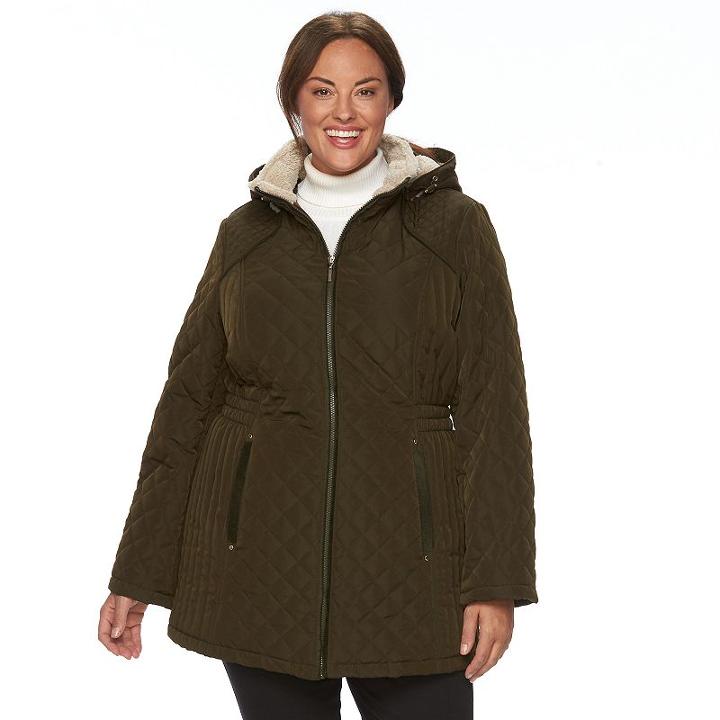 Plus Size Croft & Barrow&reg; Hooded Quilted Long Jacket, Women's, Size: 1xl, Brown Over