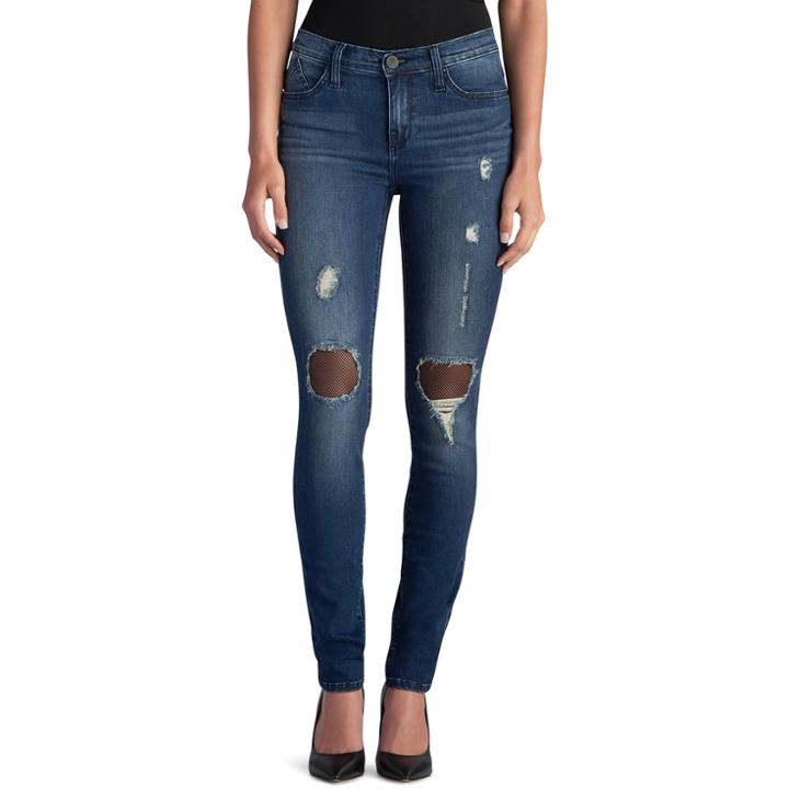 Women's Rock & Republic&reg; Berlin Ripped Mesh Skinny Jeans, Size: 6 T/l, Med Blue