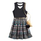 Girls 7-16 Knit Works Printed Keyhole Skater Dress With Crossbody Purse, Girl's, Size: 12, Black