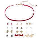 Mudd&reg; Velvet Choker Necklace & Unicorn Stud Earring Set, Women's, Red