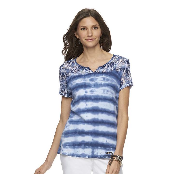 Women's Chaps Lace-yoke Tee, Size: Xs, Blue