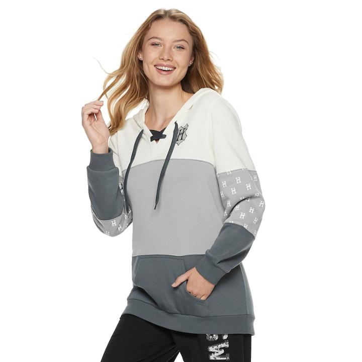 Juniors' Harry Potter Hogwarts Lace-up Graphic Hoodie, Teens, Size: Medium, Grey