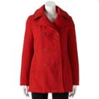 Women's Excelled Double-breasted Faux-wool Peacoat, Size: Xl, Red