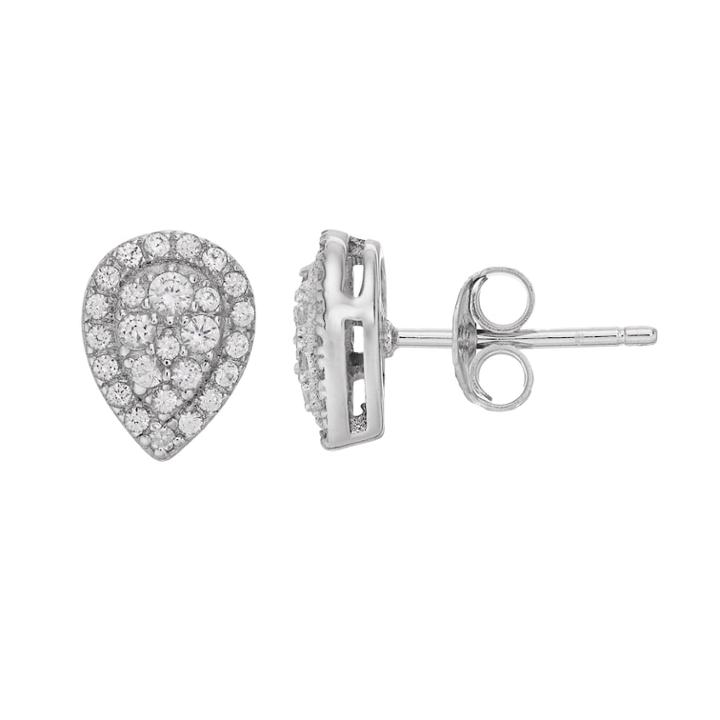 Pure Radiance Lab-created White Sapphire & Diamond Accent Teardrop Cluster Stud Earrings, Women's