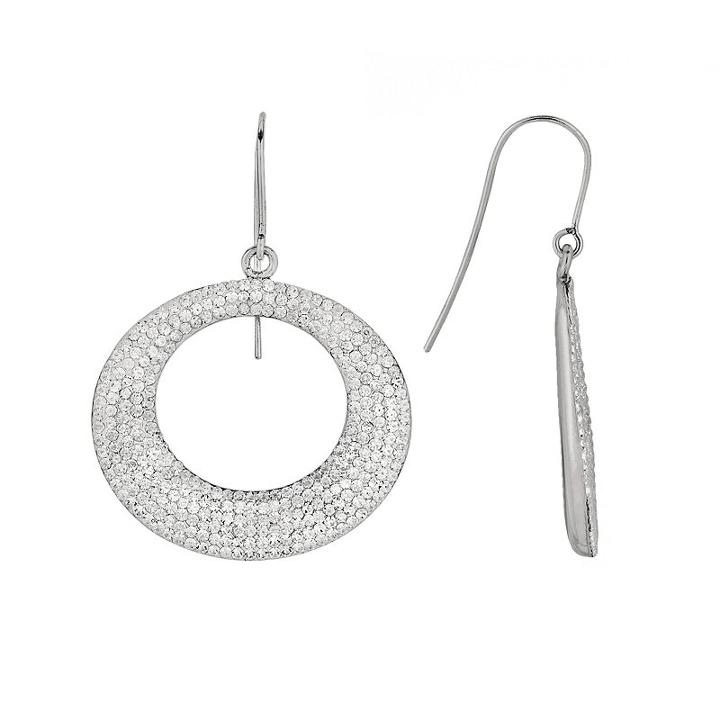 Silver On The Rocks Sterling Silver Crystal Hoop Drop Earrings - Made With Swarovski Crystals, Women's, White