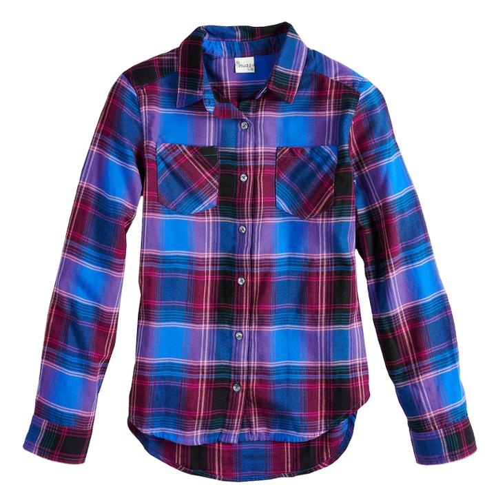 Girls 7-16 & Plus Size Mudd&reg; Flannel Long Sleeve Shirt, Size: 20 1/2, Med Blue