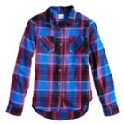 Girls 7-16 & Plus Size Mudd&reg; Flannel Long Sleeve Shirt, Size: 20 1/2, Med Blue