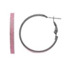 Pink Glittery Flat Tube Nickel Free Hoop Earrings, Women's, Oxford