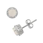 Sterling Silver Opal And Diamond Accent Frame Stud Earrings, Women's, White