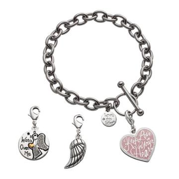 Love This Life Little Angel Bracelet & Crystal Charms Set, Women's, Grey
