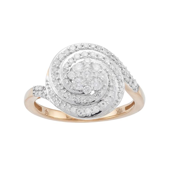 10k Gold 1/2 Carat T.w. Diamond Two Tone Spiral Ring, Women's, Size: 7, White