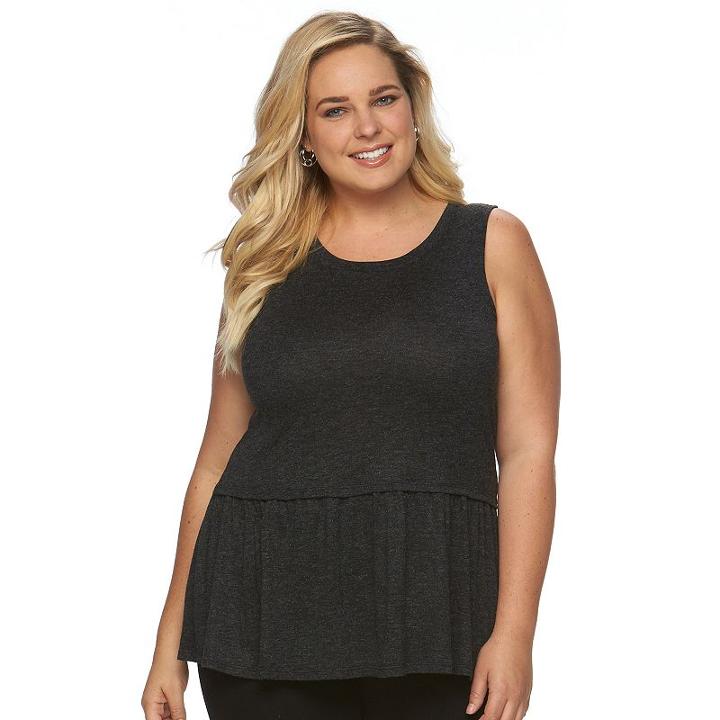 Plus Size Apt. 9&reg; Shredded Knit Drop Waist Tank, Women's, Size: 3xl, Black