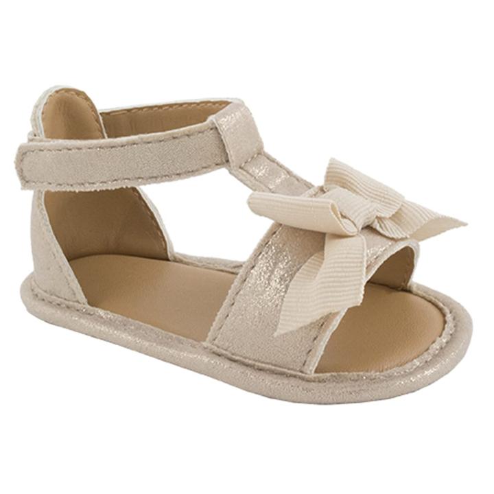 Baby Girl Wee Kids Bow & Shimmer Sandal Crib Shoes, Size: 2, Lt Brown