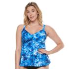 Plus Size Trimshaper Rylee Bust Enhancer Tiered Tankini Top, Women's, Size: 18 W, Blue