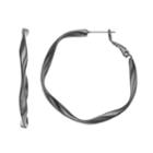 Twisted Flat Tube Nickel Free Hoop Earrings, Women's, Black
