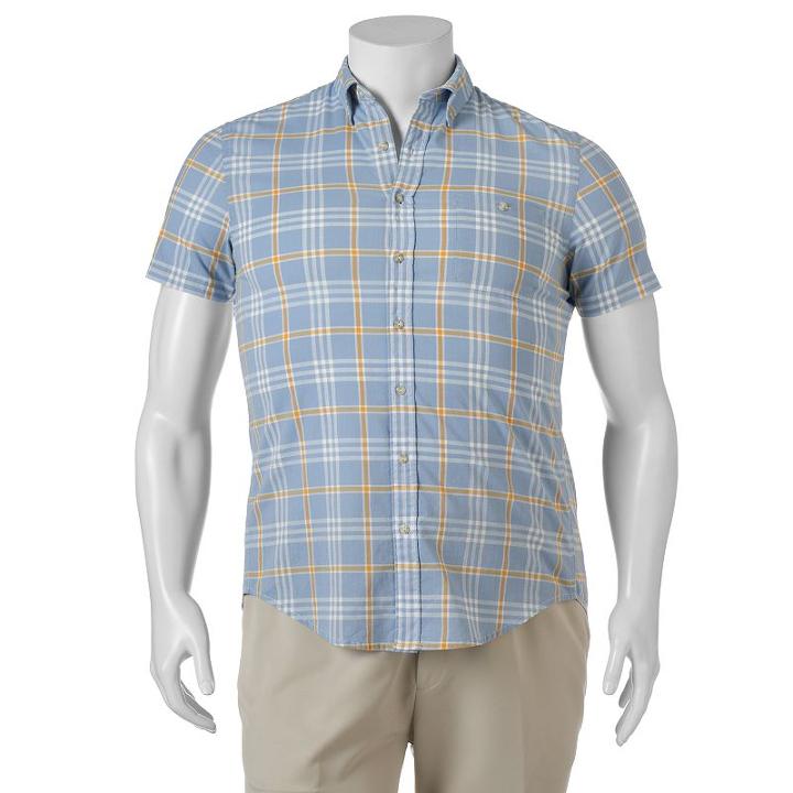 Big & Tall Sonoma Goods For Life&trade; Flexwear Modern-fit Plaid Button-down Shirt, Men's, Size: Xl Tall, Yellow