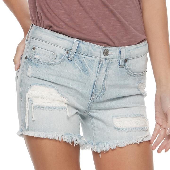 Juniors' Mudd&reg; Frayed Midi Jean Shorts, Teens, Size: 7, Blue