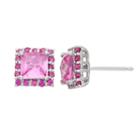 Lab-created Pink Sapphire And Lab-created Ruby Sterling Silver Square Halo Stud Earrings, Women's