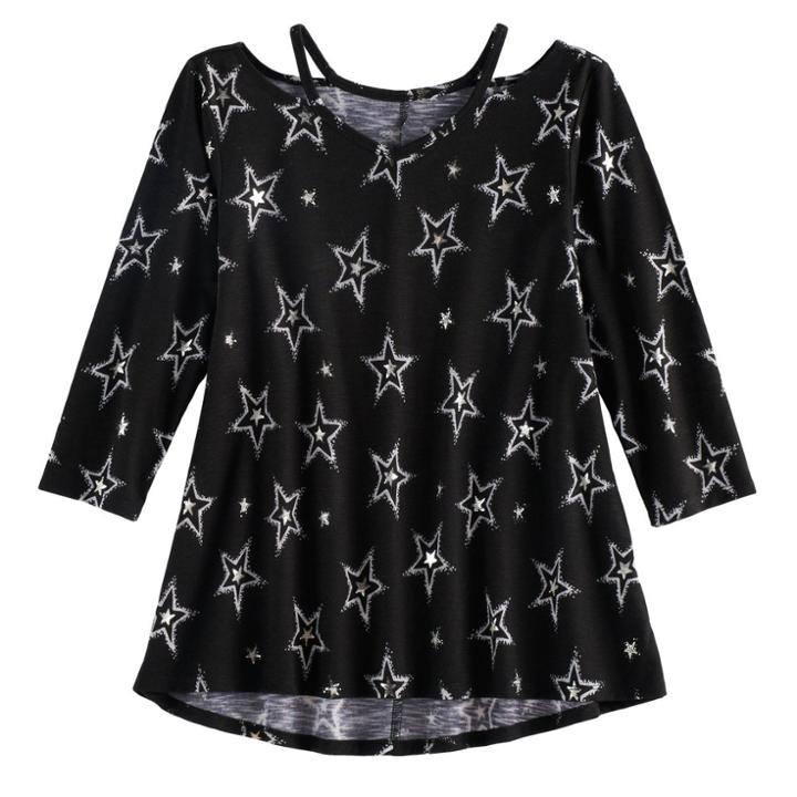 Girls 7-16 & Plus Size So&reg; 3/4-sleeve Strappy Swing Top, Size: 14, Black