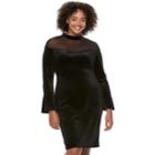 Juniors' Plus Size Wrapper Mesh Illusion Velvet Dress, Teens, Size: 1xl, Black