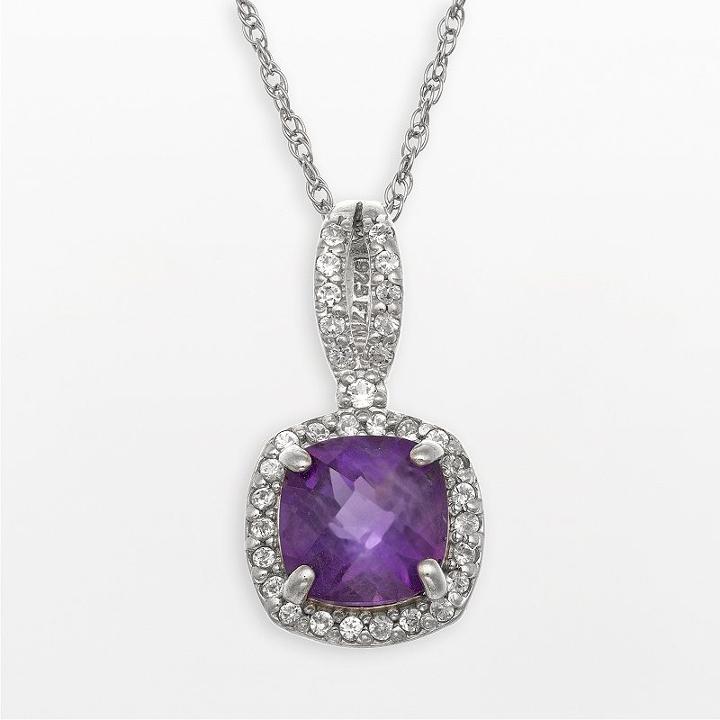 Sterling Silver Amethyst And Lab-created White Sapphire Square Halo Pendant, Women's, Size: 18, Multicolor