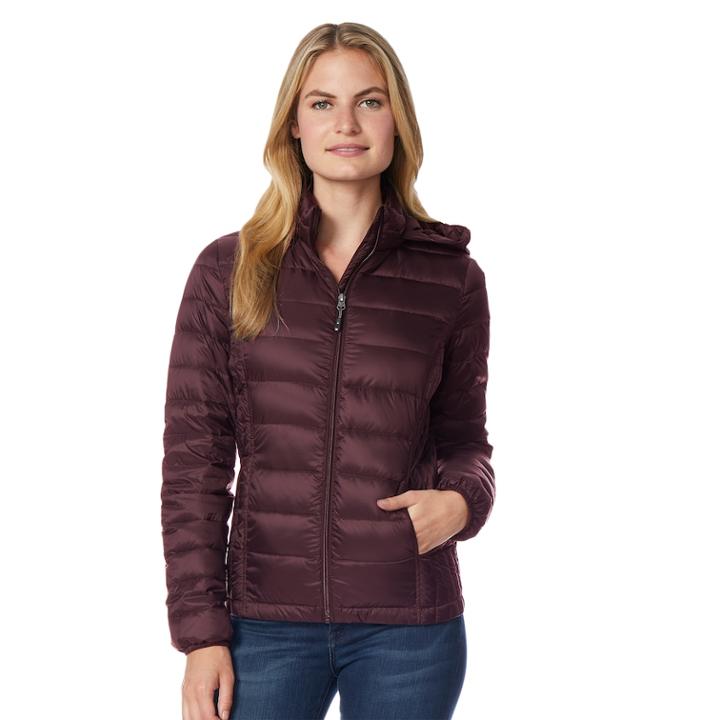 Women's Heat Keep Down Hooded Puffer Jacket, Size: Xl, Dark Red