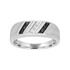Men's Sterling Silver 1/4 Carat T.w. Black & White Diamond Diagonal Striped Ring, Size: 12