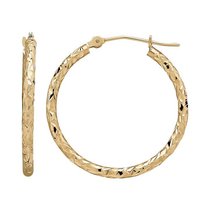 Everlasting Gold 10k Gold Textured Hoop Earrings, Women's