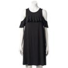 Women's Lc Lauren Conrad Cold-shoulder Ruffle Swing Dress, Size: Xl, Black