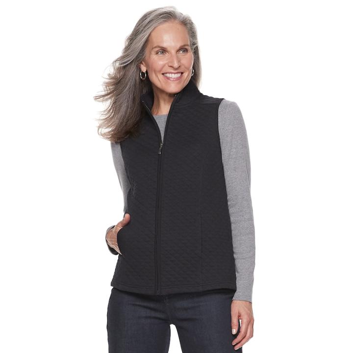 Women's Croft & Barrow® Quilted Knit Vest, Size: Medium, Black