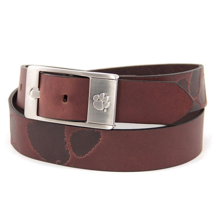 Men's Clemson Tigers Brandish Leather Belt, Size: 42, Brown