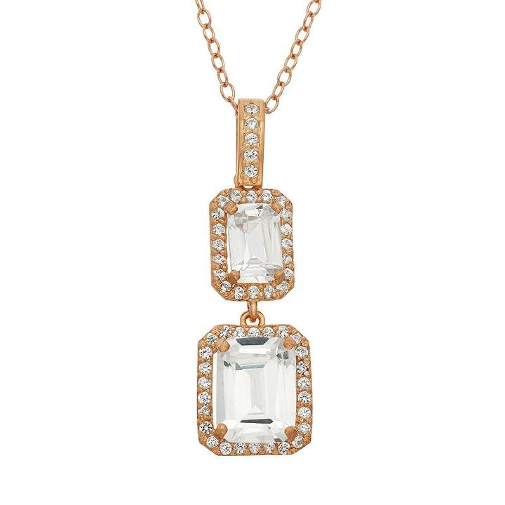 Lab-created White Sapphire 14k Rose Gold Over Silver Halo Drop Pendant Necklace, Women's, Size: 18