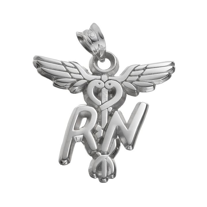 Logoart Sterling Silver Rn Caduceus Nurse Pendant, Women's, Grey