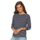 Petite Chaps Striped Zipper Shoulder Tee, Women's, Size: Xs Petite, Blue (navy)