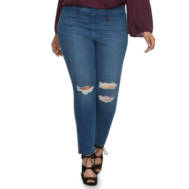 Plus Size Jennifer Lopez Ripped Jeggings, Women's, Size: 18 W, Med Blue