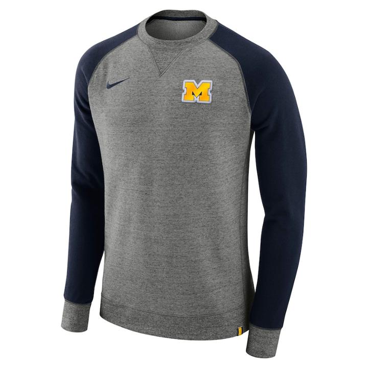 Men's Nike Michigan Wolverines Crew Sweatshirt, Size: Large, Grey