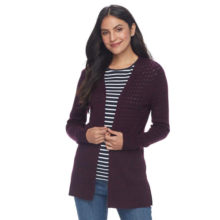 Women's Croft & Barrow&reg; Ribbed Open-front Cardigan, Size: Xl, Blue (navy)