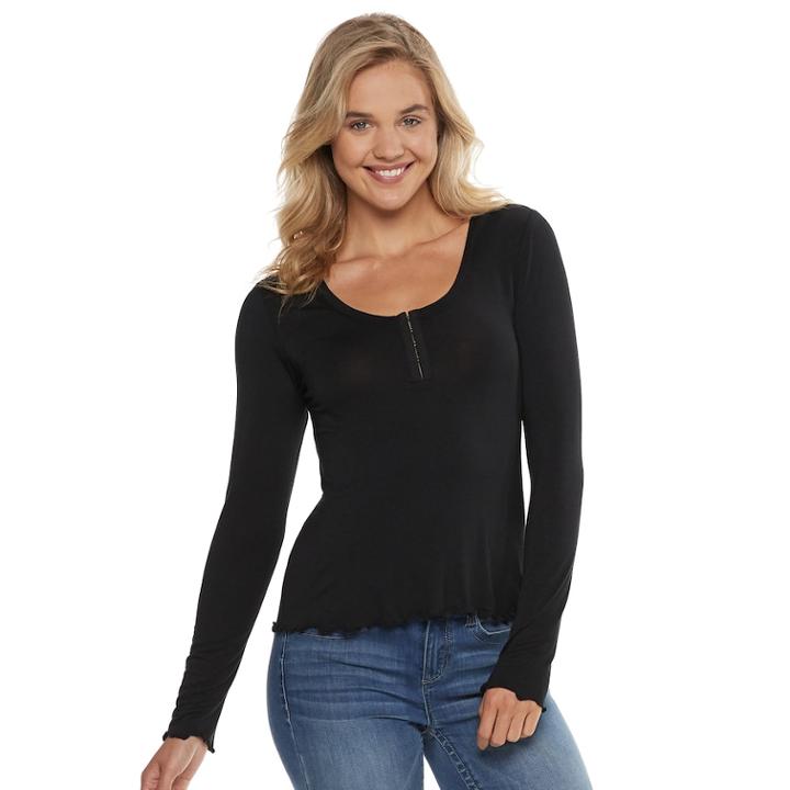 Juniors' So&reg; Ruffled Henley Top, Teens, Size: Xl, Black