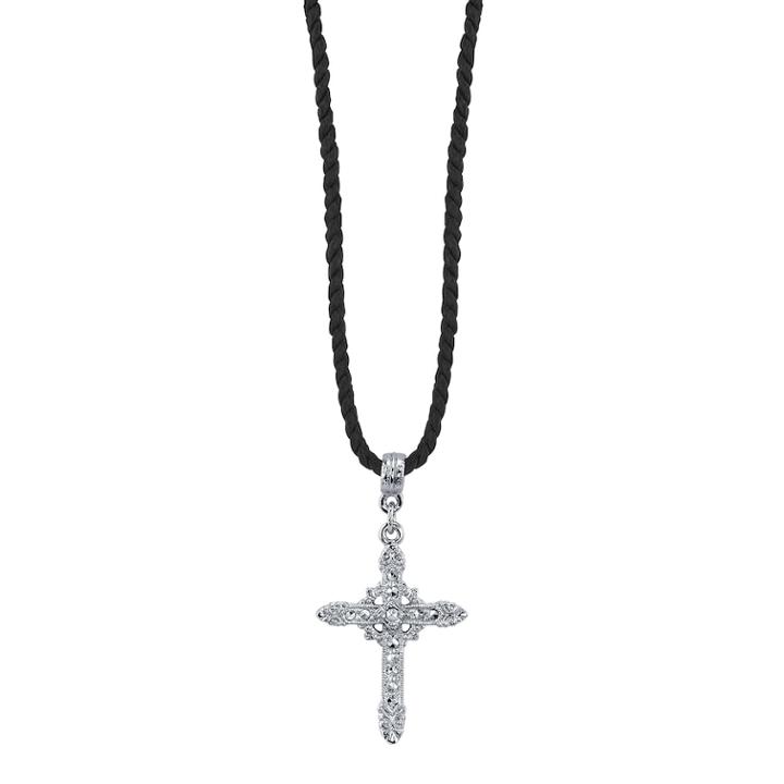 1928 Crystal-accented Cross Pendant Necklace, Women's, Size: 15, Grey