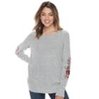 Juniors' Cloud Chaser Scoopneck Embroidered-sleeve Sweater, Teens, Size: Small, Grey