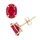 Lab-created Ruby 10k Gold Oval Stud Earrings, Women's, Red