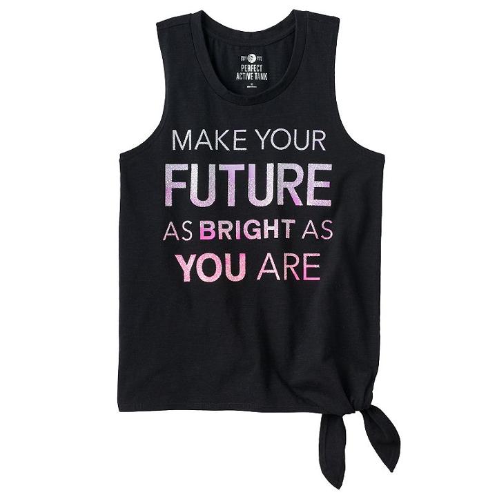 Girls Plus Size So&reg; Side Tie Graphic Tank Top, Size: 16 1/2, Black