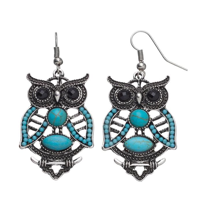Mudd&reg; Turquoise Antiqued Owl Nickel Free Drop Earrings, Women's, Turq/aqua