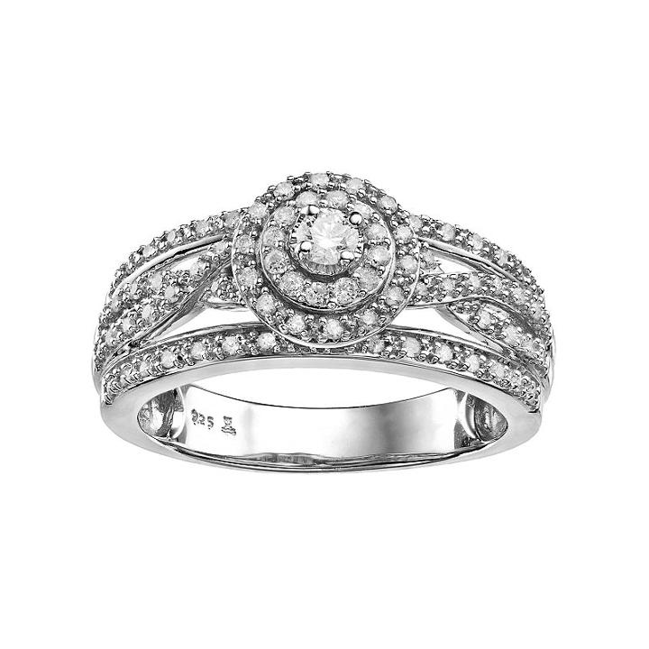 Always Yours Sterling Silver 1/2 Carat T.w. Diamond Halo Anniversary Ring, Women's, Size: 7, White