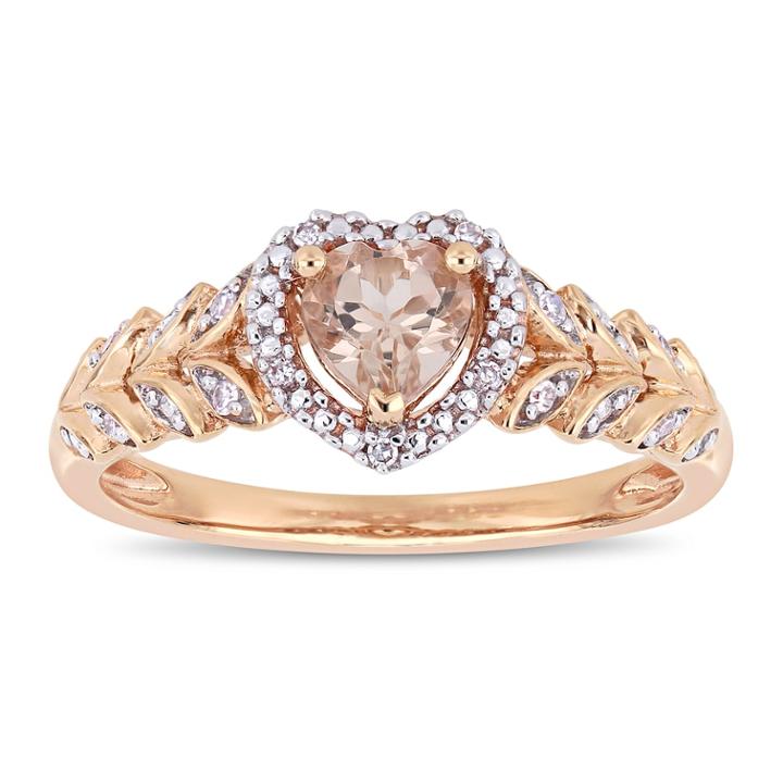 10k Rose Gold Morganite & Diamond Accent Heart Ring, Women's, Size: 5, Pink