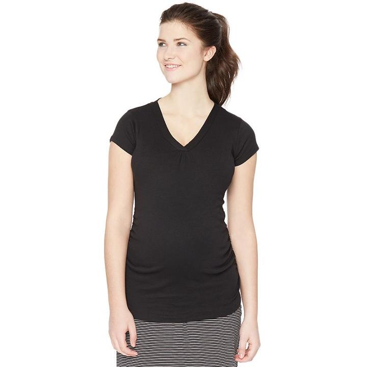 Maternity Oh Baby By Motherhood&trade; Ruched V-neck Tee, Women's, Size: Medium, Black