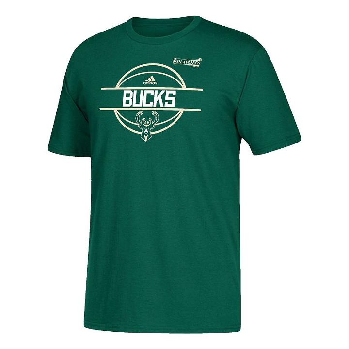 Men's Adidas Milwaukee Bucks Nba Playoffs Ball Tee, Size: Medium, Green