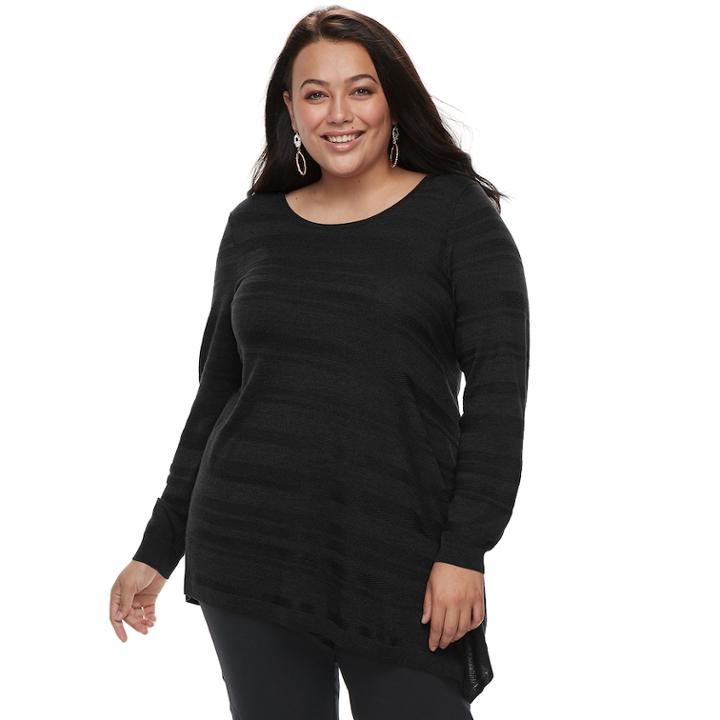 Plus Size Apt. 9&reg; Asymmetrical Hem Tunic Sweater, Women's, Size: 0x, Black