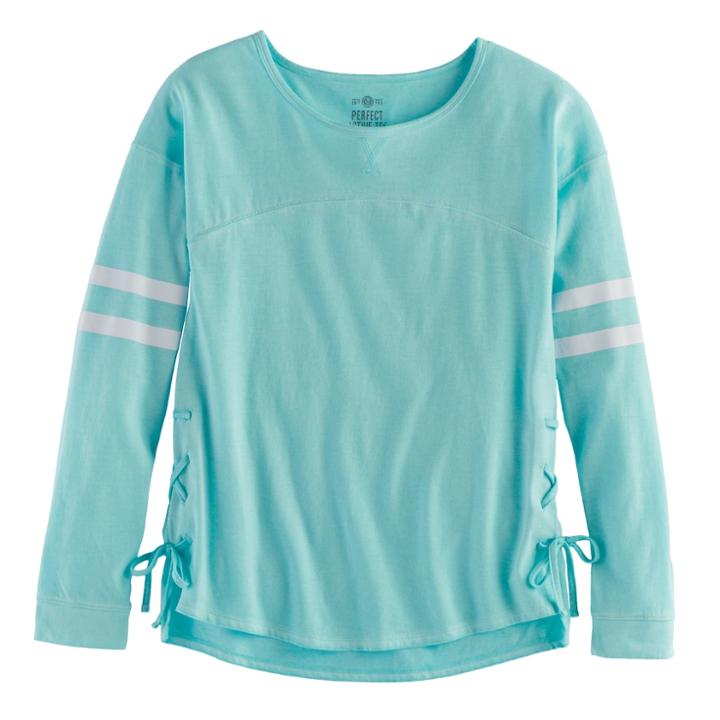 Girls 7-16 & Plus Size So&reg; Lace-up Side Tee, Size: 10, Turquoise/blue (turq/aqua)