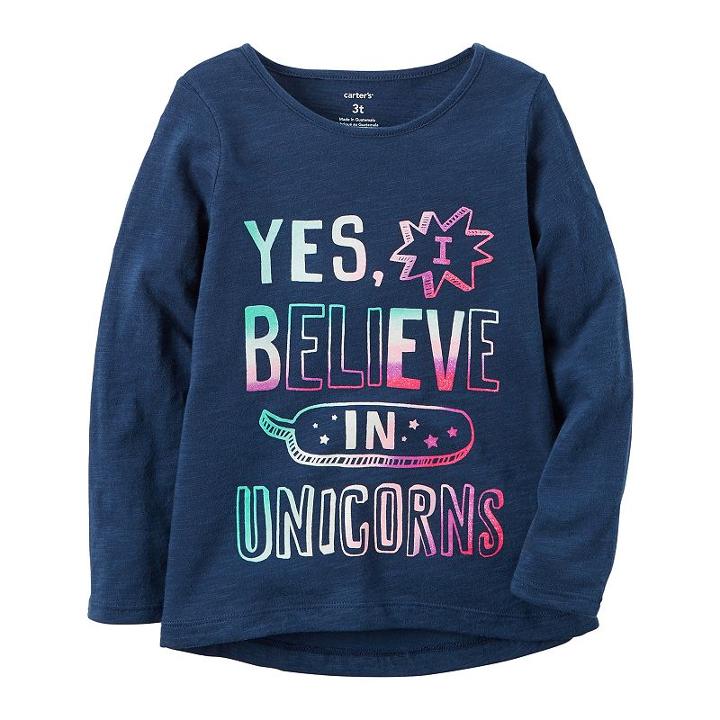 Girls 4-8 Carter's Yes, I Believe In Unicorns Long-sleeved Tee, Size: 6x, Blue